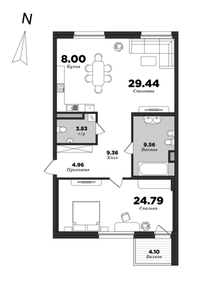 Prioritet, 1 bedroom, 91.17 m² | planning of elite apartments in St. Petersburg | М16